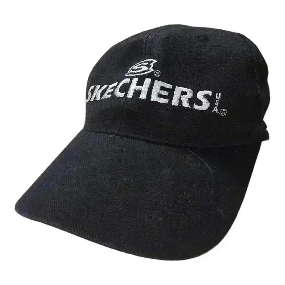 Skechers *READ* Black White Corduroy Cap Hat Hook And Loop Closure Y2K